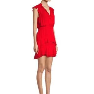 Parker Tangia Red Ruffled Silk Mini‎ Dress Size 6 Retail $238.00